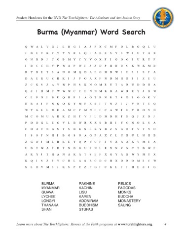 "Burma (Myanmar) Word Search" student handout