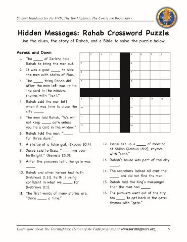 "Hidden Messages: Rahab Crossword Puzzle" student handout