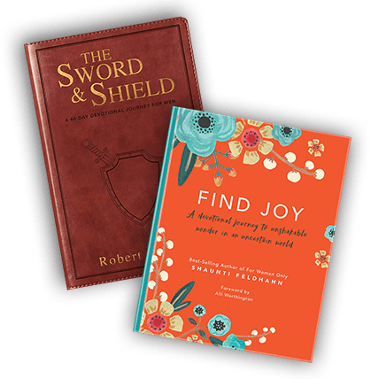 The Sword and Shield Devotional book and Find Joy Devotional book
