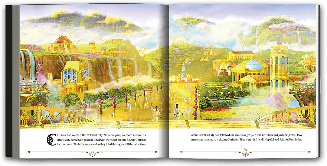 Beautifully illustrated full-page spread of the Celestial City