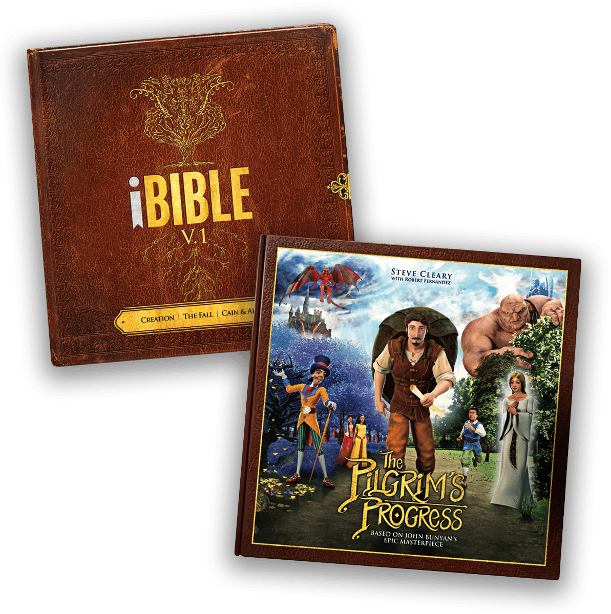 Book covers of the Pilgrim's Progress Illustrated Storybook and iBIBLE Illustrated Storybook